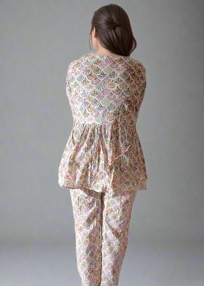 PASTEL FAN PRINT COTTON CO-ORD SET