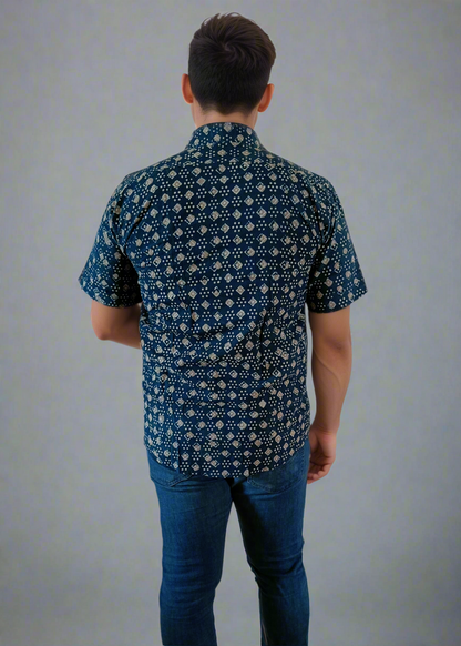 EVERGREEEN INDIGO DAABU MEN’S COTTON SHIRT