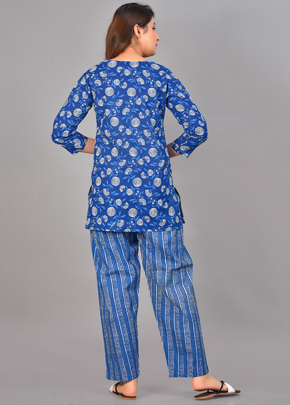 FLORAL HAND BLOCK PRINT WITH STRIPES COTTON CO-ORD SET