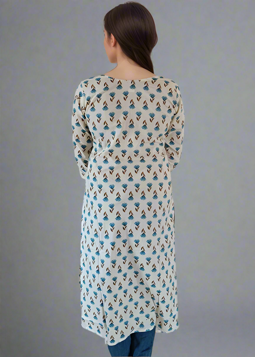 SOOTHING OFF-WHITE STRAIGHT FIT COTTON KURTI