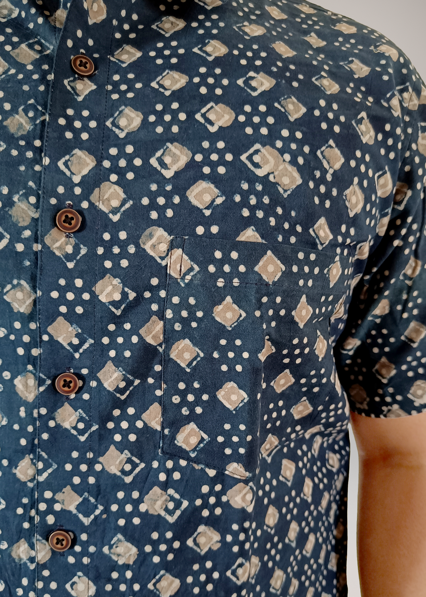 EVERGREEEN INDIGO DAABU MEN’S COTTON SHIRT