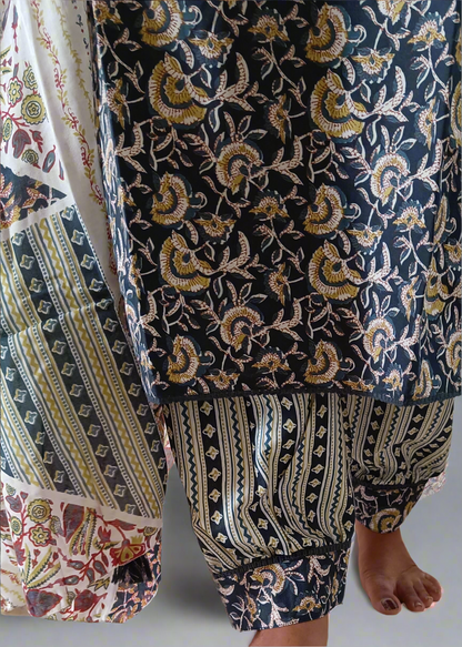 Traditional patterned fabric with a focus on intricate designs.