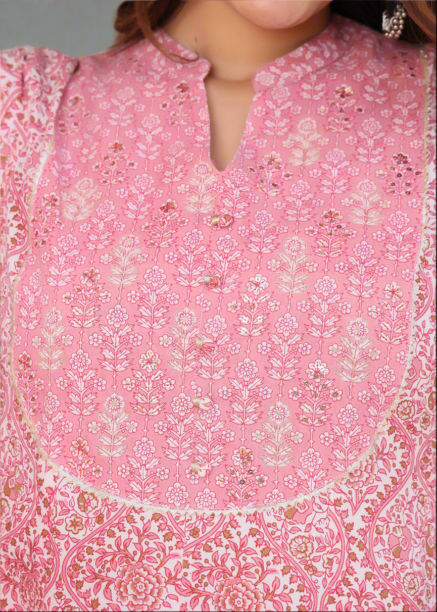 GRACEFUL PINK ANARKALI COTTON KURTA SET