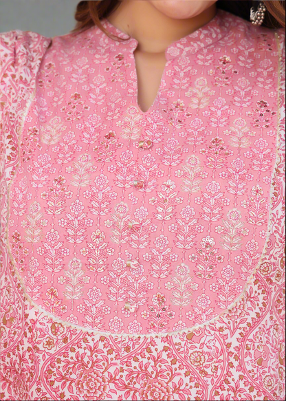 GRACEFUL PINK ANARKALI COTTON KURTA SET