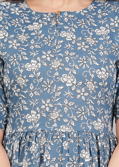 KALMAKARI COTTON FLARED MAXI DRESS