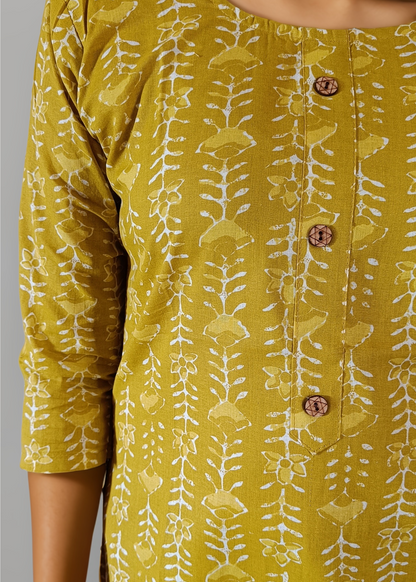 MUSTARD BATIK PRINT OFFICE WEAR KURTI