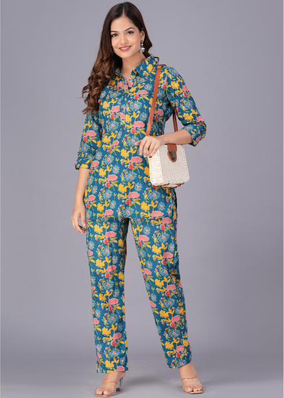 ELEGANTLY STYLISH FLORAL COTTON CO-ORD SET