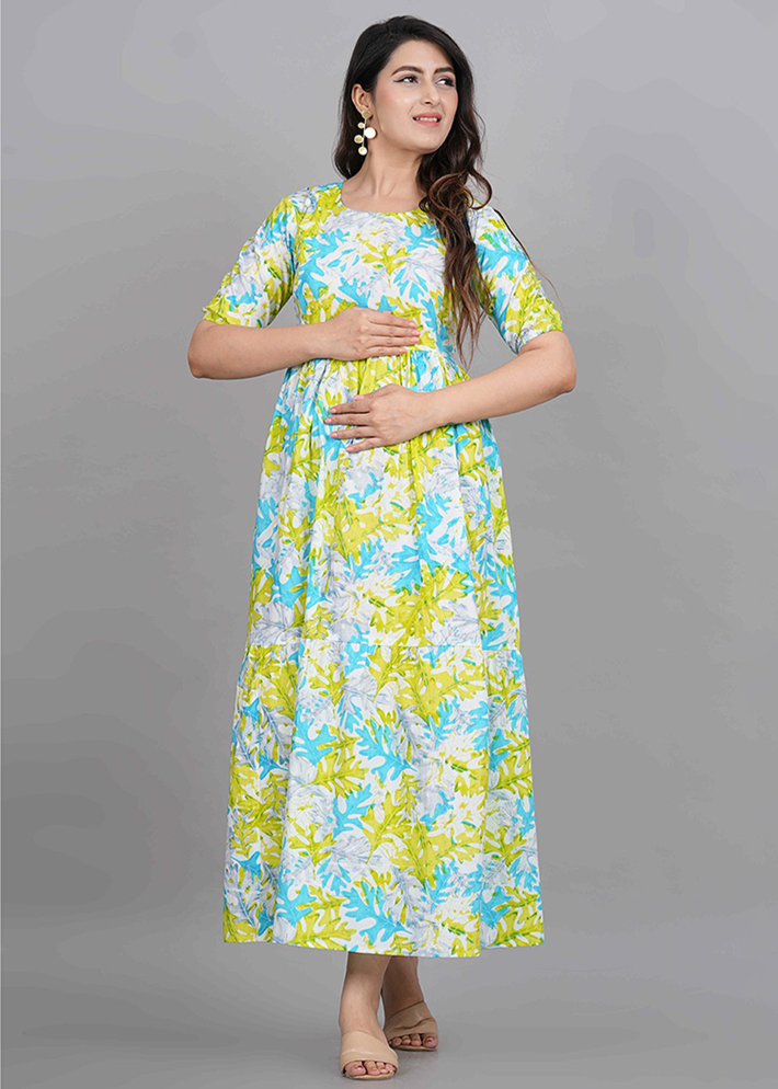 CELEBRATING MOTHERHOOD FULL LENGTH COTTON MATERNITY NURSING DRESS