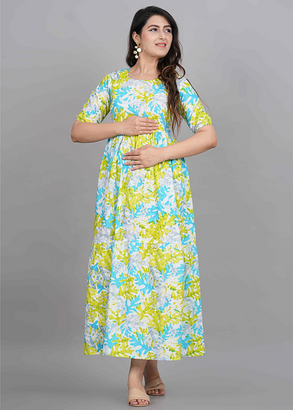 CELEBRATING MOTHERHOOD FULL LENGTH COTTON MATERNITY NURSING DRESS