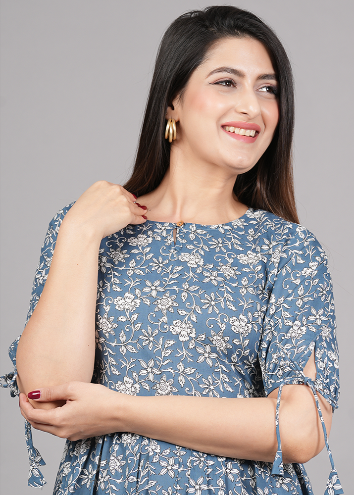 KALMAKARI COTTON FLARED MAXI DRESS