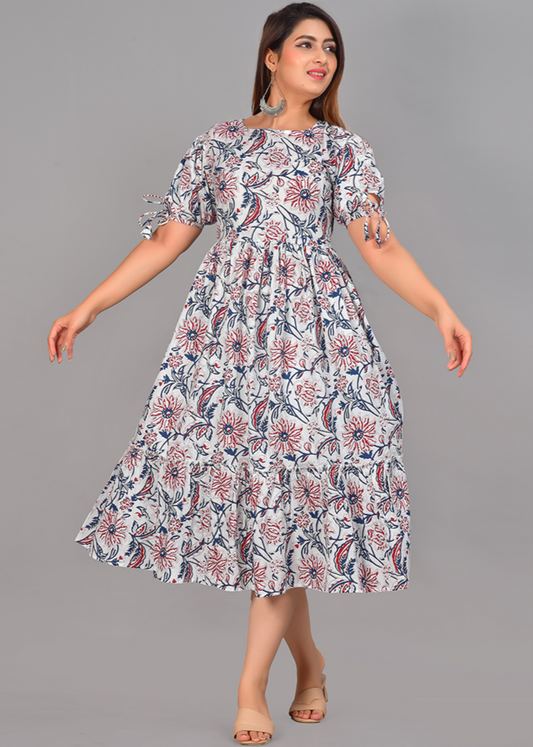 VINATGE FLORAL COTTON MAXI DRESS