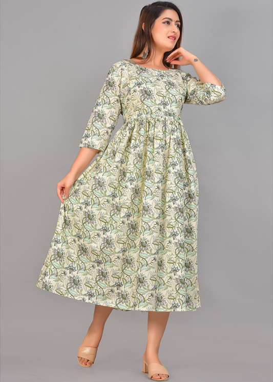 BREATHABLE COTTON OFF-WHITE MATERNITY NURSING DRESS