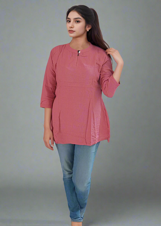PINK KANTHA EMBROIDERED COTTON TUNIC KURTI TOP