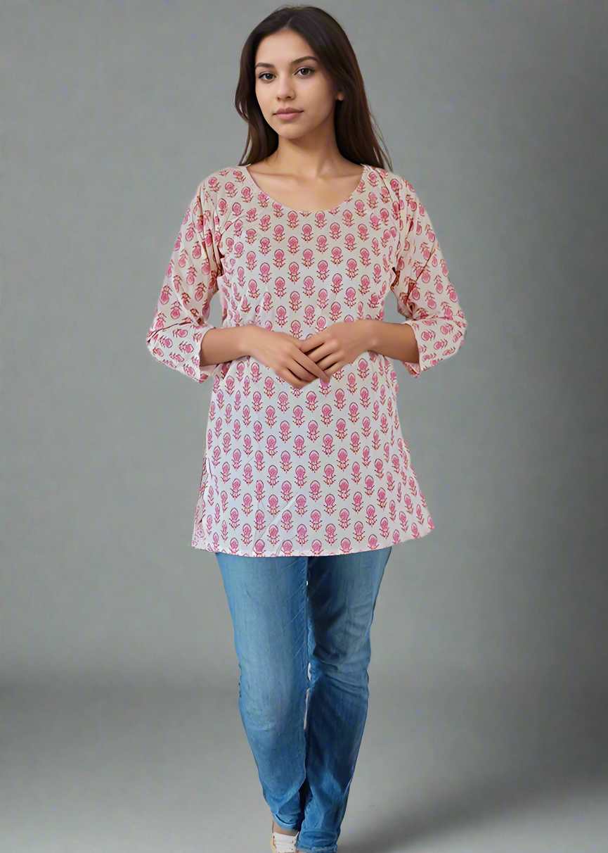 WHITE PURE COTTON TUNIC KURTI TOP