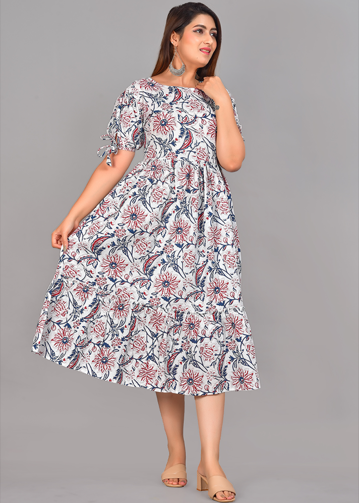 VINATGE FLORAL COTTON MAXI DRESS