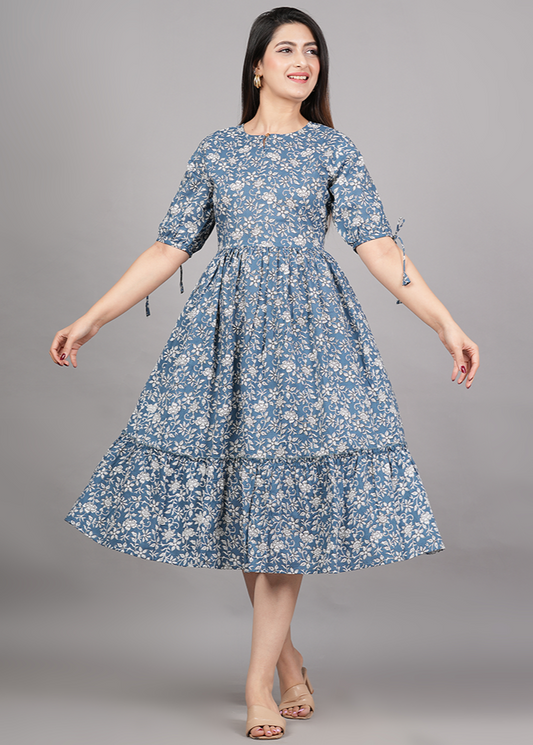 KALMAKARI COTTON FLARED MAXI DRESS