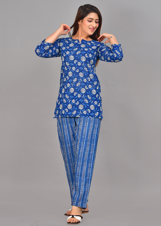 FLORAL HAND BLOCK PRINT WITH STRIPES COTTON CO-ORD SET