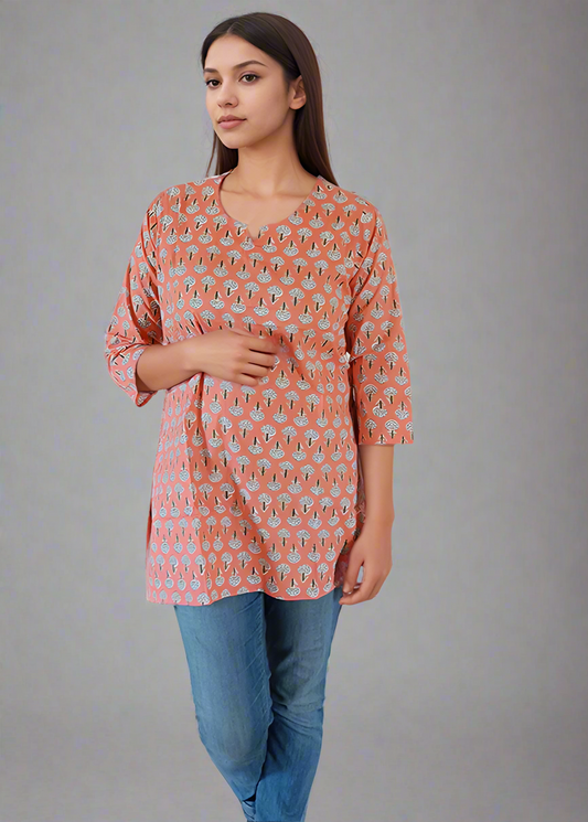 TRENDY JAIPURI PURE COTTON TUNIC KURTI TOP