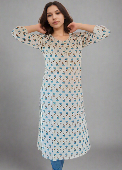 SOOTHING OFF-WHITE STRAIGHT FIT COTTON KURTI
