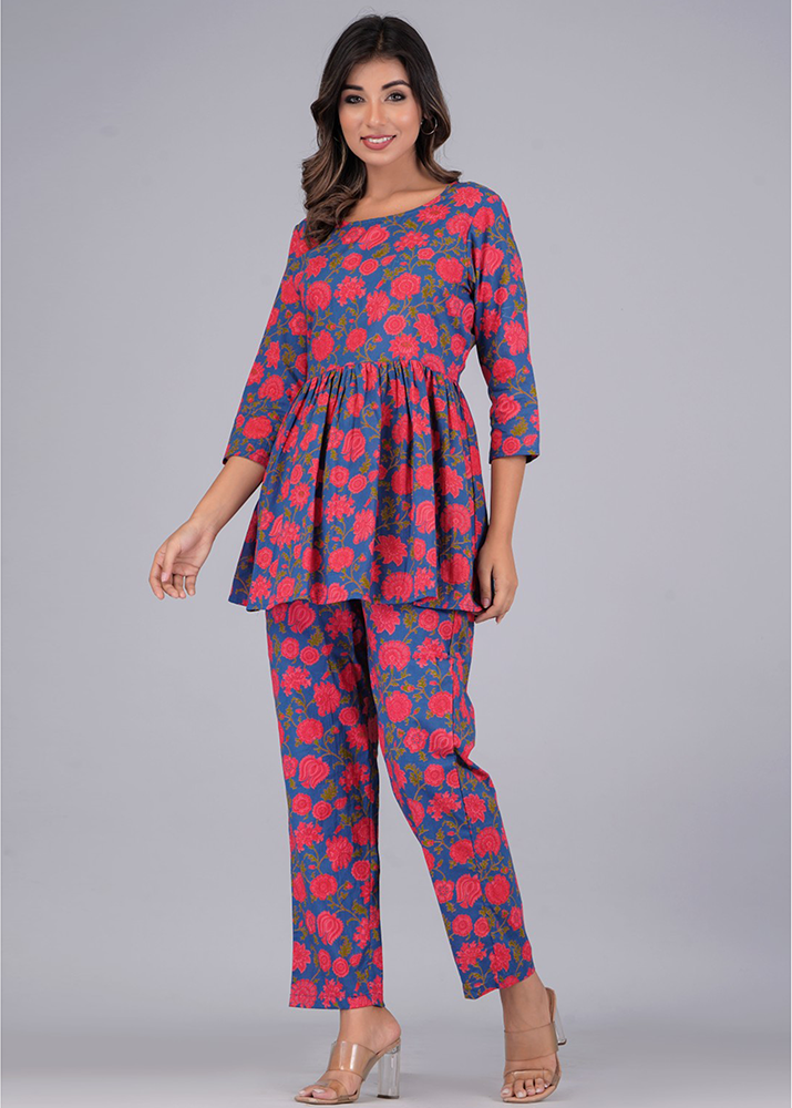 CHARMING PEPLUM HAND BLOCK COTTON CO-ORD SET