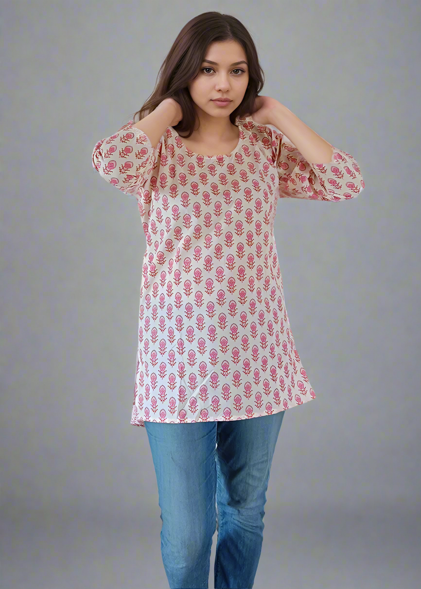 WHITE PURE COTTON TUNIC KURTI TOP