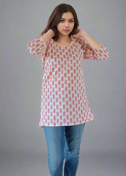 WHITE PURE COTTON TUNIC KURTI TOP