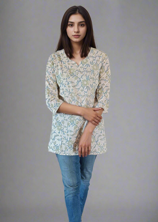 WARDROBE ESSENTIAL PURE COTTON WHITE JAIPURI KURTI TUNIC TOP