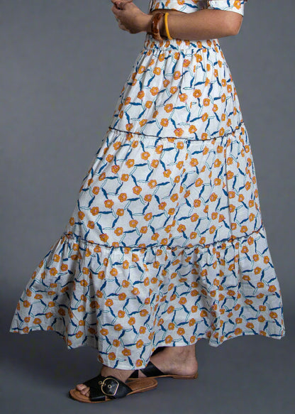 Woman in a floral skirt