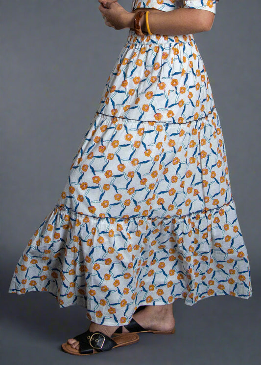 Woman in a floral skirt