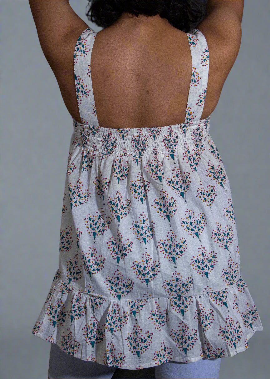 Floral dress with thin straps on a black background