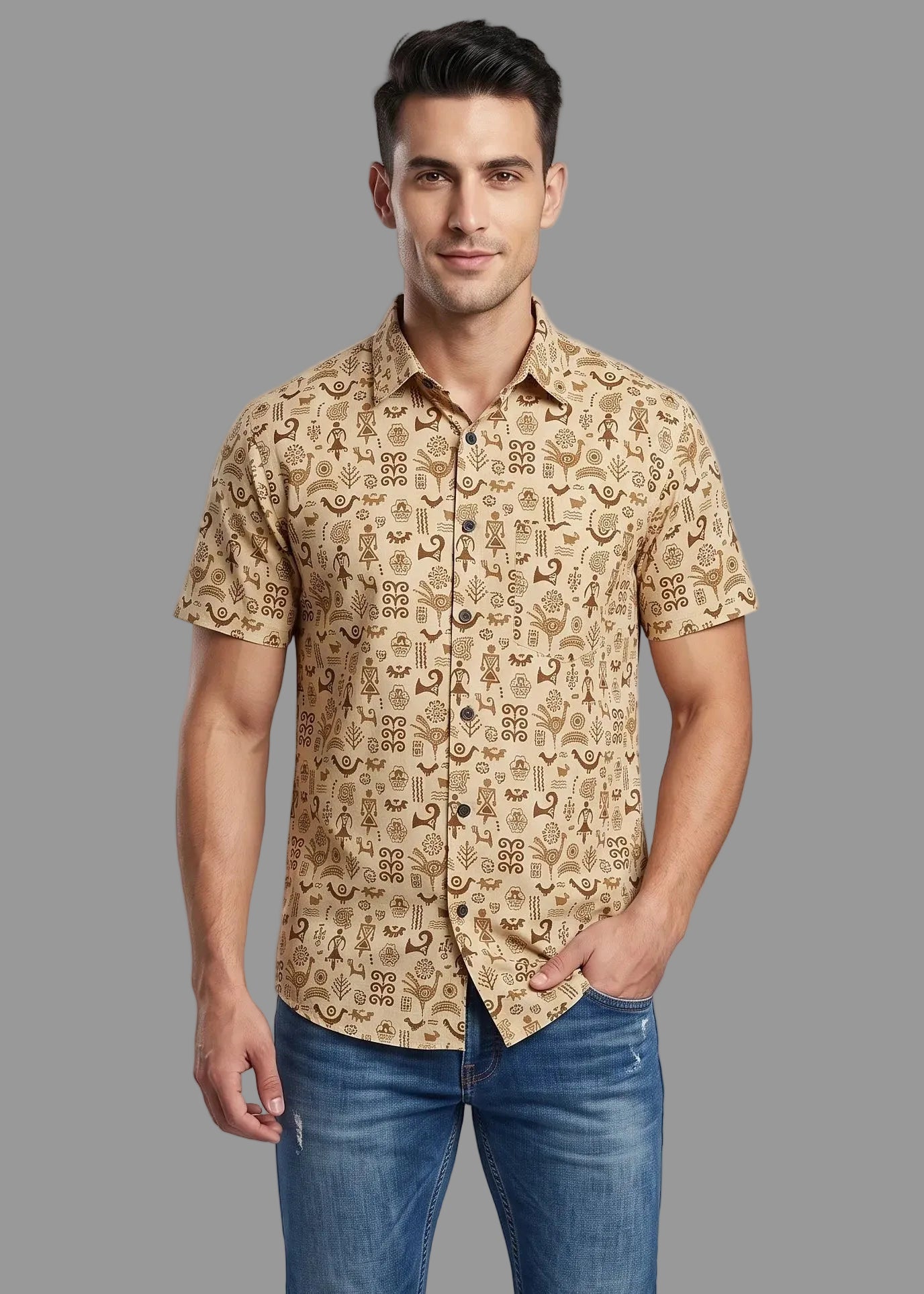 ETHNIC WARLI PRINT MEN’S COTTON SHIRT