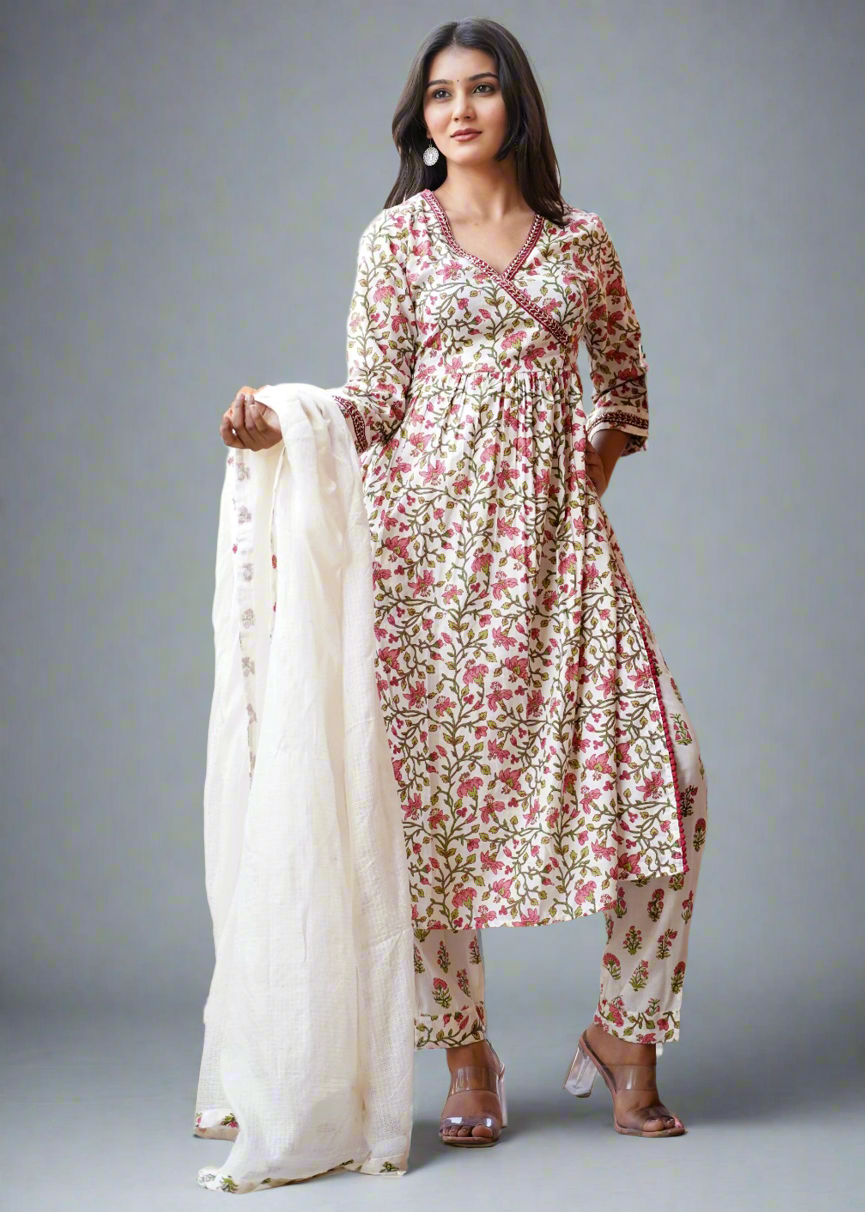 ANGRAKHA STYLE KHUBSURAT BLOCK PRINT ANARKALI SUIT SET
