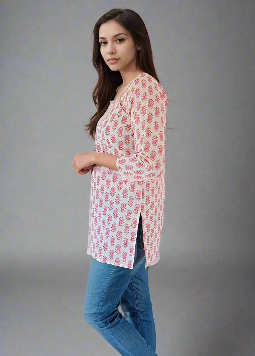 WHITE PURE COTTON TUNIC KURTI TOP