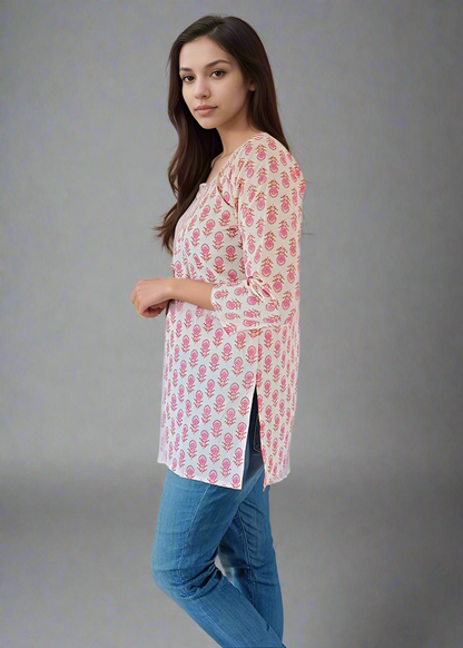 WHITE PURE COTTON TUNIC KURTI TOP