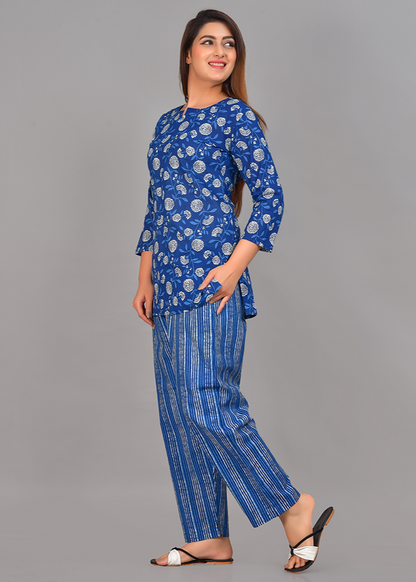 FLORAL HAND BLOCK PRINT WITH STRIPES COTTON CO-ORD SET