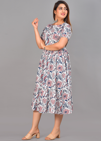 VINATGE FLORAL COTTON MAXI DRESS