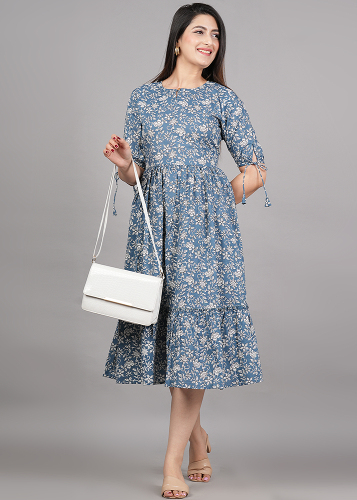 KALMAKARI COTTON FLARED MAXI DRESS