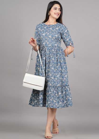 KALMAKARI COTTON FLARED MAXI DRESS