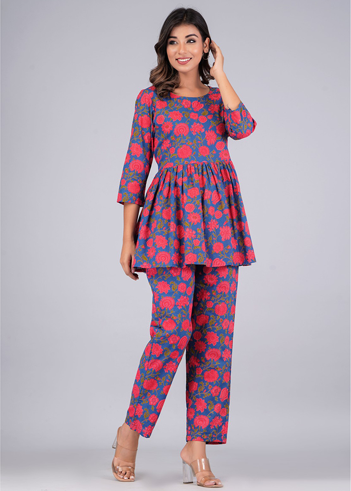 CHARMING PEPLUM HAND BLOCK COTTON CO-ORD SET