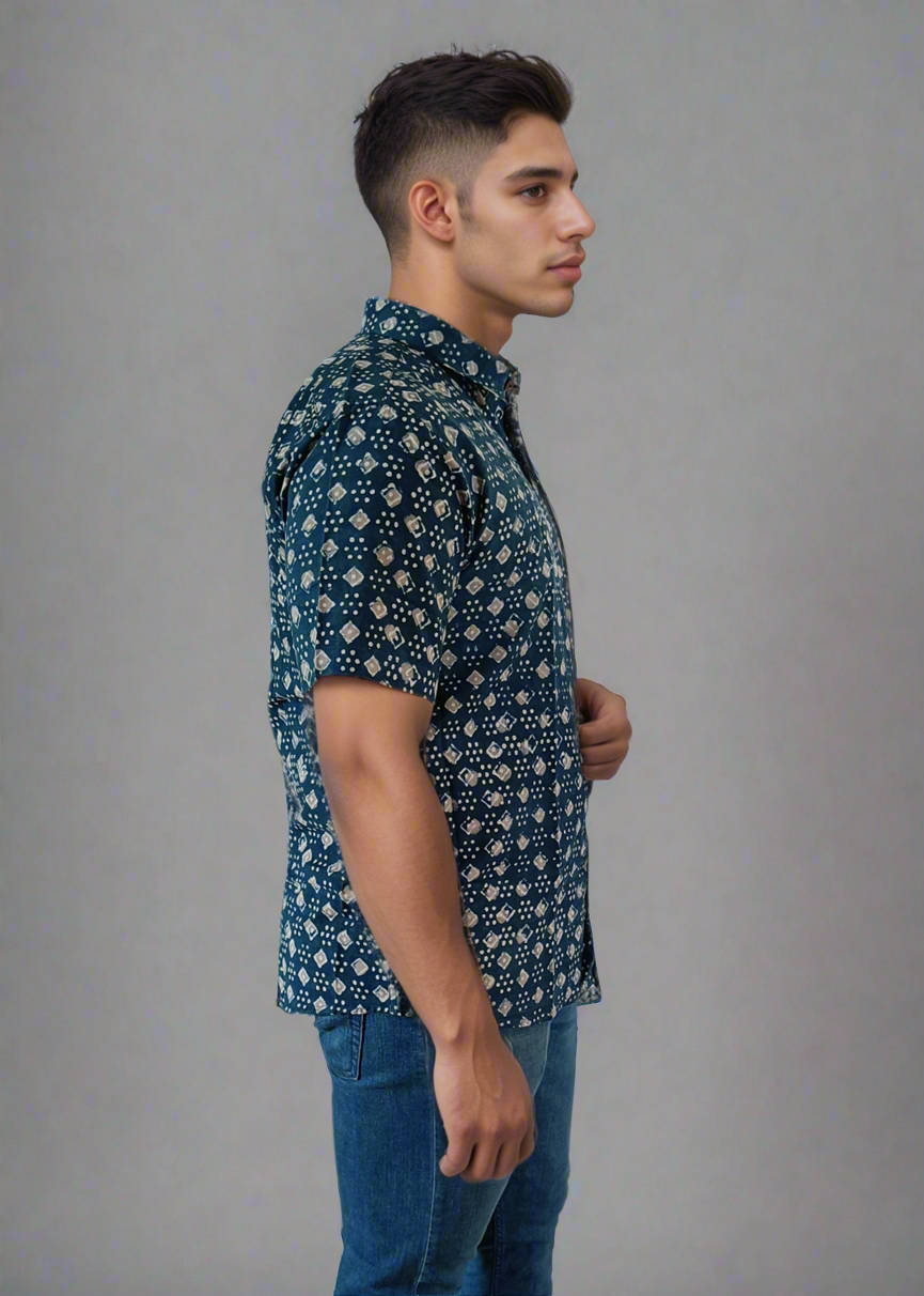 EVERGREEEN INDIGO DAABU MEN’S COTTON SHIRT