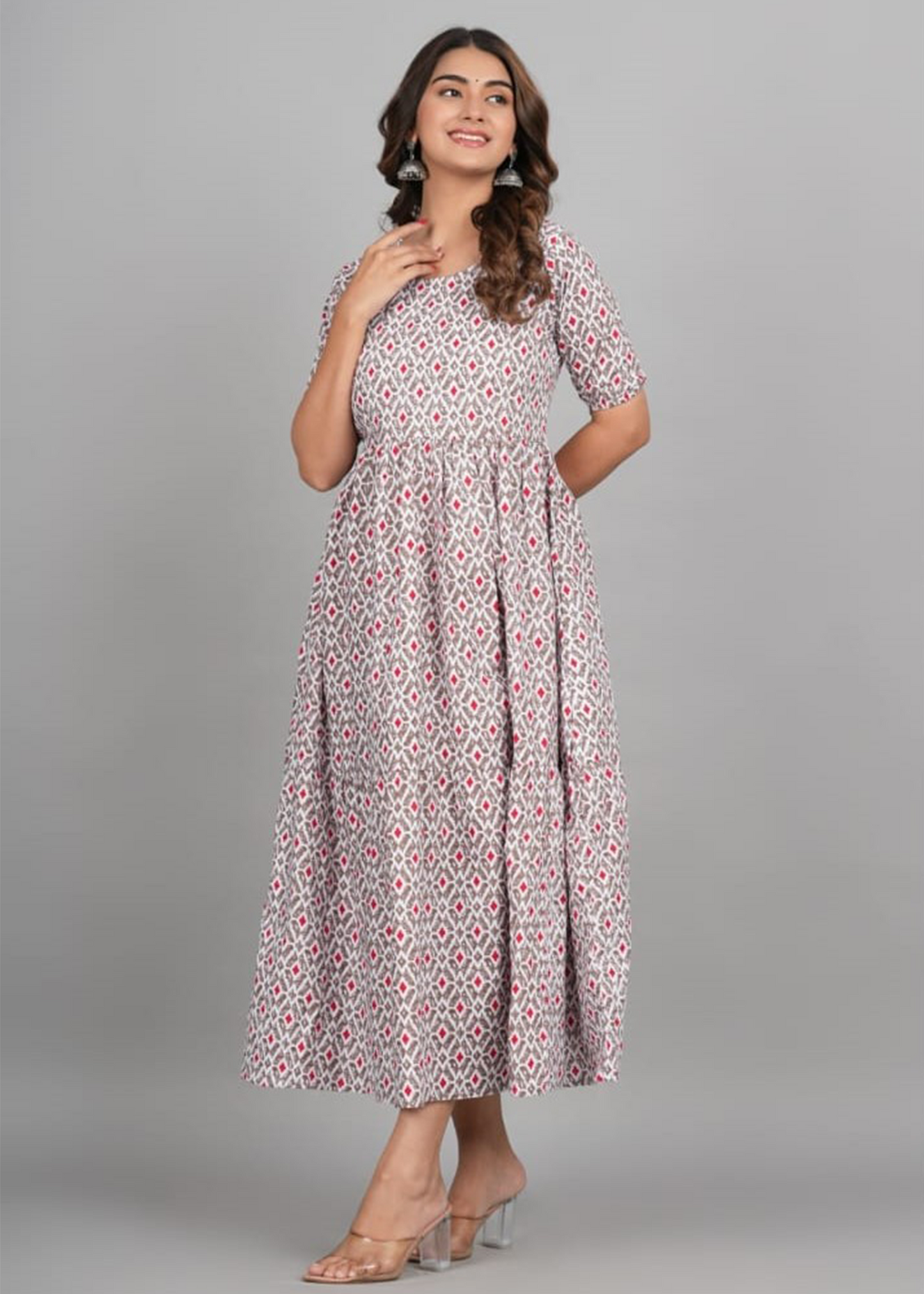 IKKAT PRINT LONG FULL-LENGTH DRESS