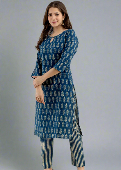 HAND BLOCK DAABU PRINT COTTON 2PIECE SUIT SET