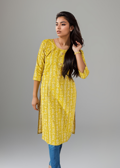 MUSTARD BATIK PRINT OFFICE WEAR KURTI